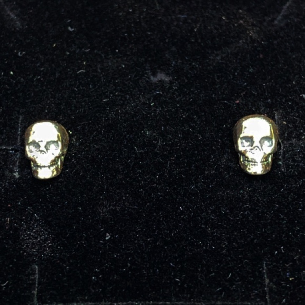 MENS 925 METAL SKULL STUD EARRINGS - Picture 4 of 7